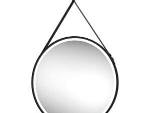 Edmonton Colour Changing Matt Black LED Hanging Mirror with Leather Strap - 800mm