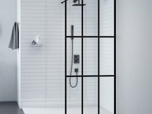 Nexa By Merlyn Hoxton 8mm Black 9 Panel Frameless Wet Room Shower Screen with 1m Bracing Bar - 2015 x 900mm