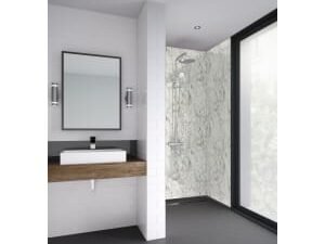 Mermaid Bianco Marble Laminate 3 Sided Shower Panel Kit - 900 x 900mm
