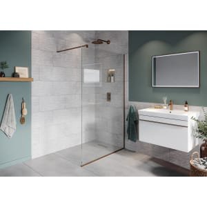Hadleigh 8mm Brushed Bronze Frameless Wetroom Screen with Wall Arm – 1000mm