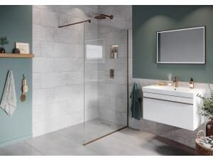 Hadleigh 8mm Brushed Bronze Frameless Wetroom Screen with Wall Arm - 1100mm