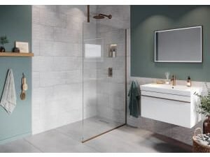 Hadleigh 8mm Brushed Bronze Frameless Wetroom Screen with Ceiling Arm - 700mm