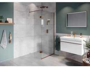 Hadleigh 8mm Brushed Bronze 900mm Frameless Wetroom Screen with Wall Arm & 350mm Pivot Panel
