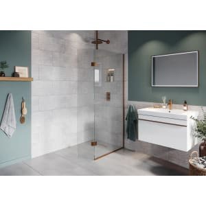 Hadleigh 8mm Brushed Bronze 700mm Frameless Wetroom Screen with Ceiling Arm & 350mm Pivot Panel