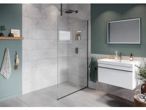 Hadleigh 8mm Matt Anthracite Frameless Wetroom Screen with Ceiling Arm - 1200mm