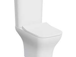 Kerala Square Smooth Flush Open Back Close Coupled Toilet Pan, Cistern & Soft Close Seat