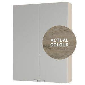 Duarti By Calypso Cascade 500mm Slimline Mirrored 2 Door Wall Hung Unit – Grey Bark