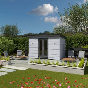 Kyube 3.74 x 2.52m Composite Horizontally Cladded Garden Room including Installation – Moondust Grey