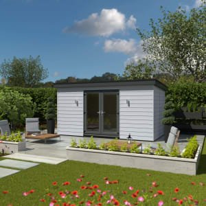 Kyube 4.96 x 2.52m Composite Horizontally Cladded Garden Room including Installation – Moondust Grey