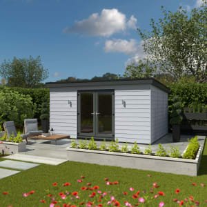 Kyube 4.96 x 3.74m Composite Horizontally Cladded Garden Room including Installation – Moondust Grey