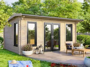 Power Sheds 16 x 10ft Central Doors Apex Notched Logs Log Cabin