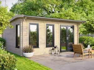 Power Sheds 16 x 14ft Right Hand Door Apex Notched Logs Log Cabin
