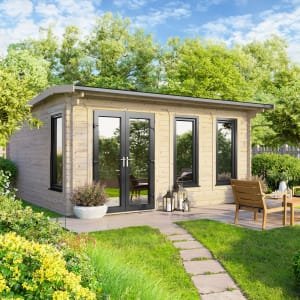Power Sheds 16 x 14ft Left Hand Door Apex Notched Logs Log Cabin