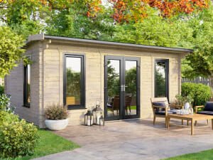 Power Sheds 18 x 12ft Central Doors Apex Notched Logs Log Cabin