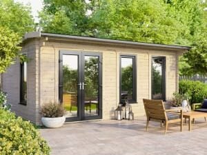 Power Sheds 18 x 12ft Left Hand Door Apex Notched Logs Log Cabin