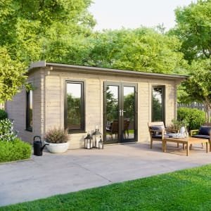 Power Sheds 18 x 14ft Central Doors Apex Notched Logs Log Cabin