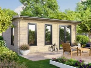 Power Sheds 18 x 14ft Right Hand Door Apex Notched Logs Log Cabin