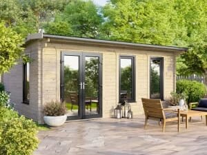 Power Sheds 18 x 14ft Left Hand Door Apex Notched Logs Log Cabin
