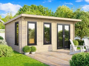 Power Sheds 16 x 10ft Right Hand Door Pent Notched Logs Log Cabin