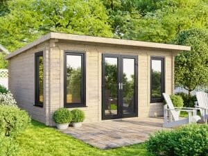 Power Sheds 16 x 12ft Central Doors Pent Notched Logs Log Cabin