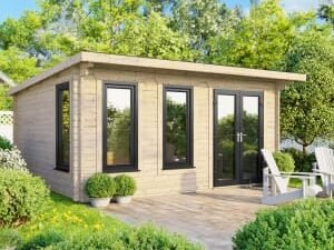 Power Sheds 16 x 12ft Right Hand Door Pent Notched Logs Log Cabin