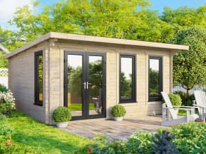 Power Sheds 16 x 12ft Left Hand Door Pent Notched Logs Log Cabin