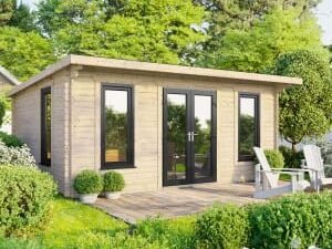 Power Sheds 18 x 12ft Central Doors Pent Notched Logs Log Cabin