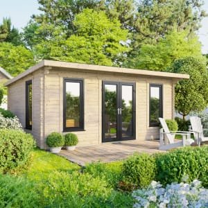 Power Sheds 18 x 12ft Central Doors Pent Notched Logs Log Cabin