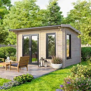 Power Sheds 12 x 8ft Left Hand Door Apex Notched Logs Log Cabin