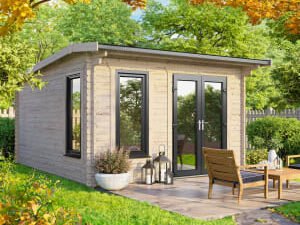 Power Sheds 12 x 12ft Right Hand Door Apex Notched Logs Log Cabin