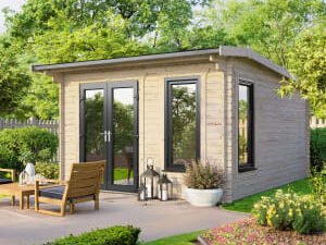 Power Sheds 12 x 12ft Left Hand Door Apex Notched Logs Log Cabin