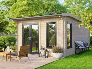 Power Sheds 12 x 14ft Left Hand Door Apex Notched Logs Log Cabin