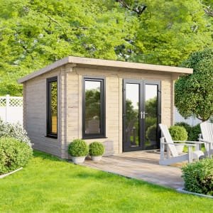 Power Sheds 12 x 8ft Right Hand Door Pent Notched Logs Log Cabin