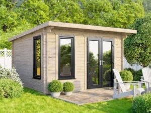 Power Sheds 12 x 10ft Right Hand Door Pent Notched Logs Log Cabin