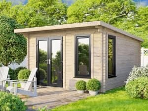 Power Sheds 12 x 12ft Left Hand Door Pent Notched Logs Log Cabin