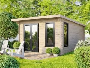 Power Sheds 12 x 14ft Left Hand Door Pent Notched Logs Log Cabin