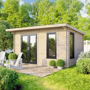 Power Sheds 14 x 8ft Left Hand Door Pent Notched Logs Log Cabin