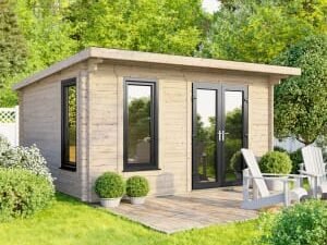 Power Sheds 14 x 10ft Right Hand Door Pent Notched Logs Log Cabin