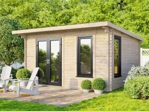 Power Sheds 14 x 10ft Left Hand Door Pent Notched Logs Log Cabin