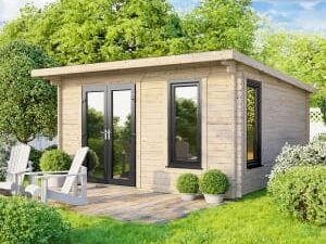 Power Sheds 14 x 12ft Left Hand Door Pent Notched Logs Log Cabin