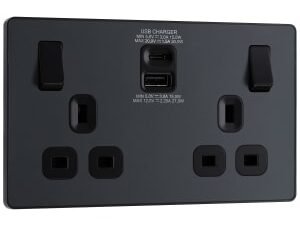 BG Evolve Matt Grey 13A Double Socket & USB C