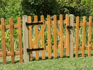 Forest Garden Pale Picket Gate, in Golden Brown Traditional, Timber, Size: 900x900mm