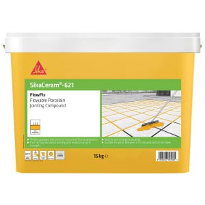 Sika SikaCeram 621 FlowFix Porcelain/Ceramic Paving Jointing Compound, in Cream, Porcelain, Size: 15kg