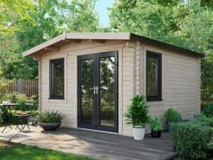 Power Sheds Right Hand Door Apex Chalet Log Cabin, in Natural, Wood, Size: 12x12ft