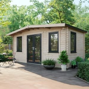 Power Sheds Central Doors Apex Chalet Log Cabin, in Natural, Wood, Size: 8x16ft