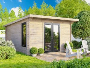 Power Sheds 12 x 14ft Central Doors Pent Log Cabin