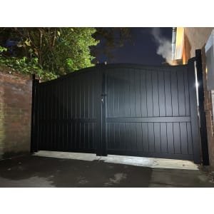 Readymade Black Aluminium Bell Curved Top Double Swing Driveway Gate – 3500 x 2000mm