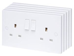 Wickes Square Edge 13A 2 Gang Double Switched Socket - Pack of 5