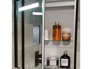 Abacus Melford Black Surround LED Recessed Mirror Cabinet with Integrated Shaver Socket - 700 x 500mm