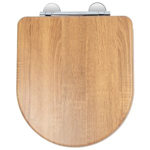 Croydex Levico Flexi-Fix™ D-Shaped Wooden Soft Close Toilet Seat – Oak Effect